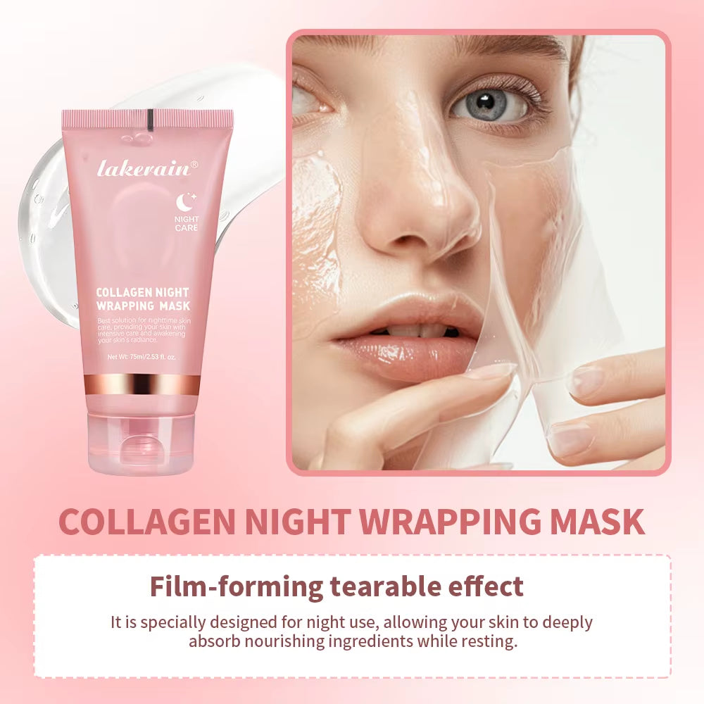 Lakerain Collagen Night Mask for Enhanced Elasticity and Hydration, Reducing Sagging and Dullness with Hydrolyzed Collagen for Radiant Skin