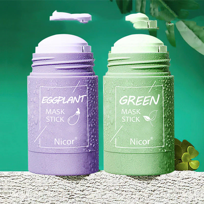 Cleansing Green Tea Clay Mask Stick for Oil Control, Acne Treatment, and Brightening with Seaweed Extract
