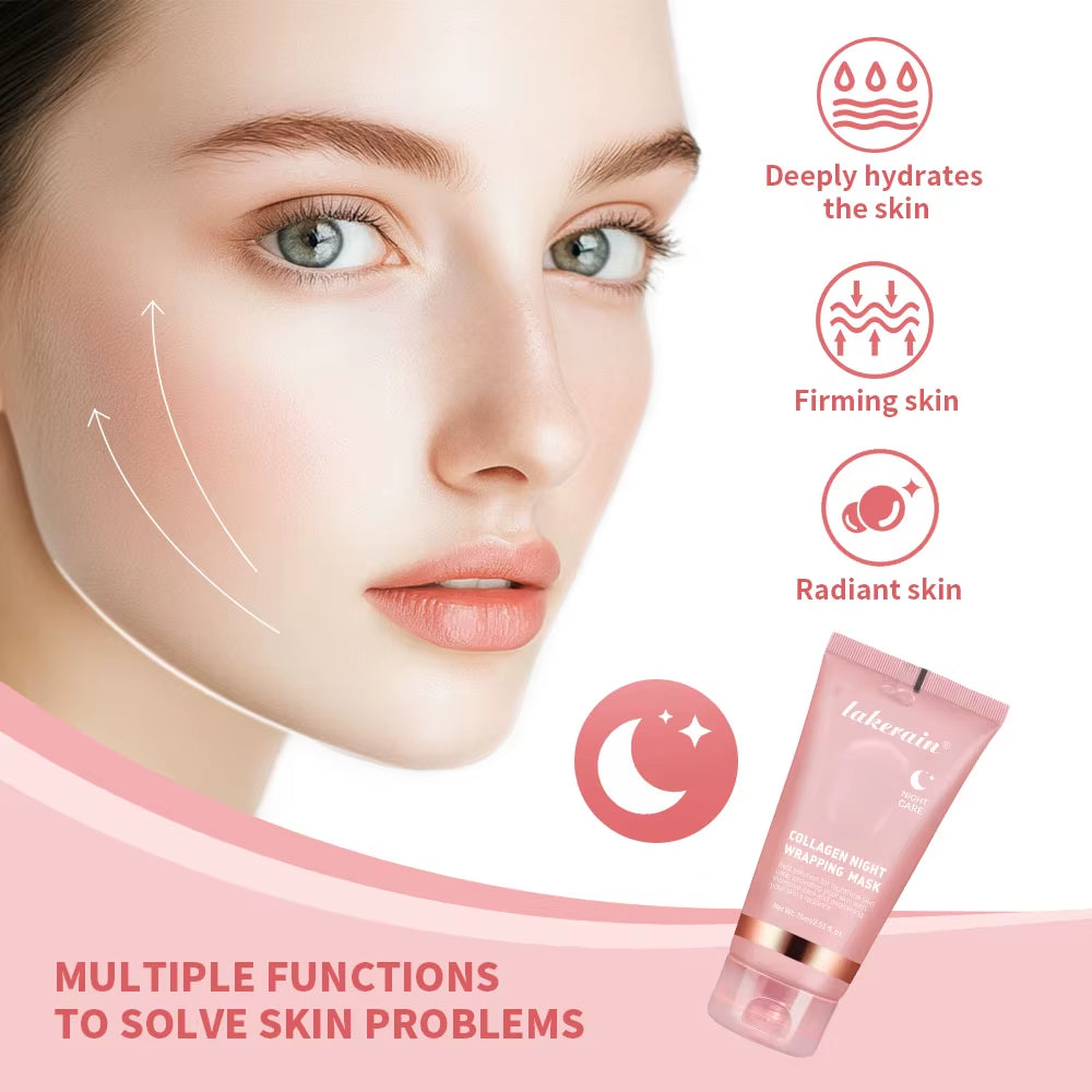 Lakerain Collagen Night Mask for Enhanced Elasticity and Hydration, Reducing Sagging and Dullness with Hydrolyzed Collagen for Radiant Skin
