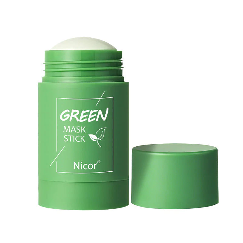 Cleansing Green Tea Clay Mask Stick for Oil Control, Acne Treatment, and Brightening with Seaweed Extract