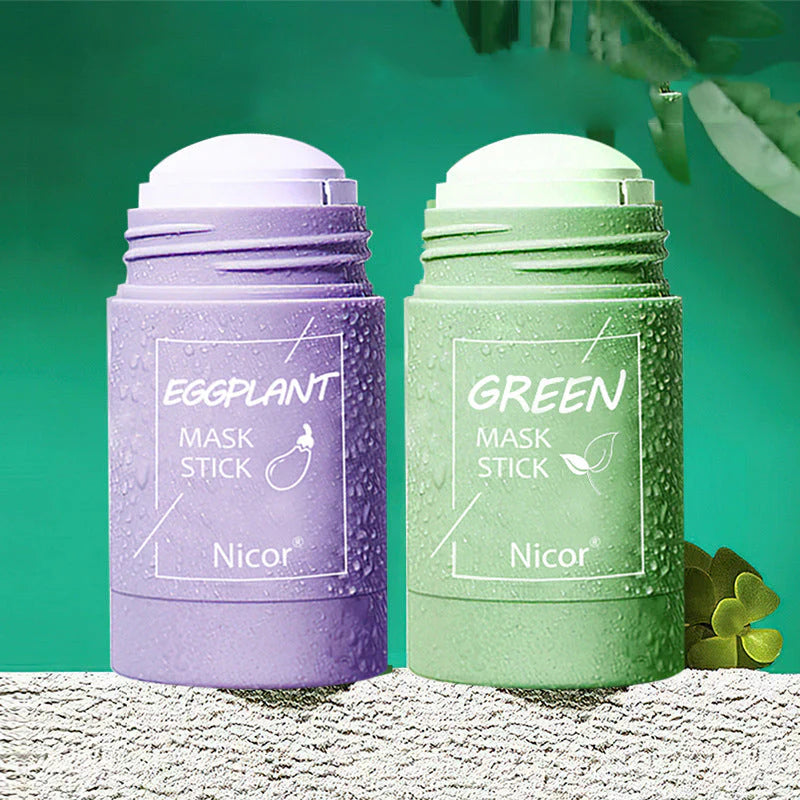 Cleansing Green Tea Clay Mask Stick for Oil Control, Acne Treatment, and Brightening with Seaweed Extract