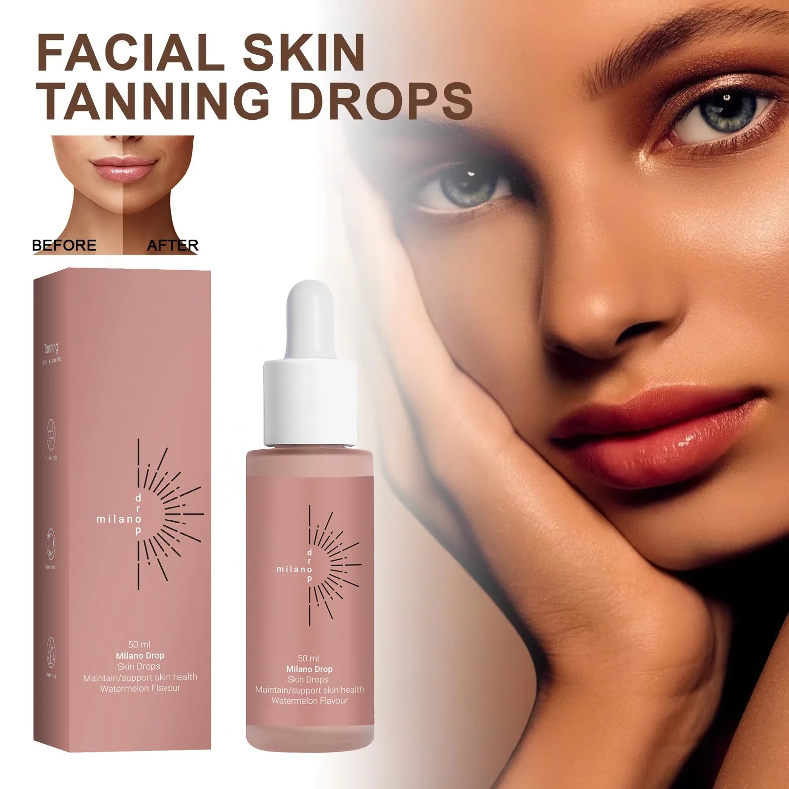 Professional Tanning Face and Body Serum - Fine Line Repair and Dark Bronzer Self-Tanning Drops