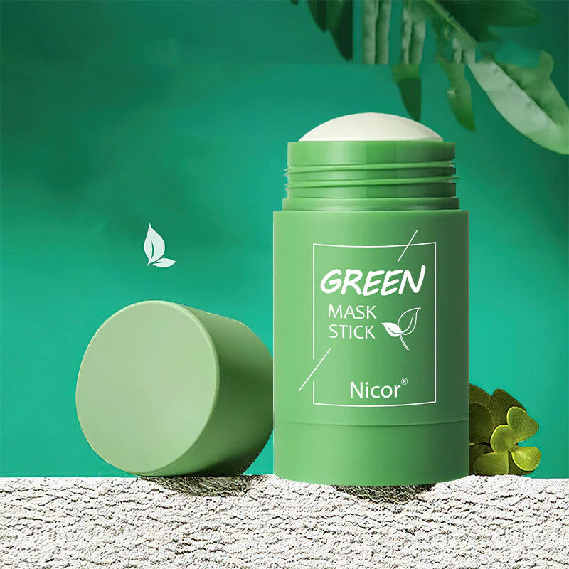 Cleansing Green Tea Clay Mask Stick for Oil Control, Acne Treatment, and Brightening with Seaweed Extract