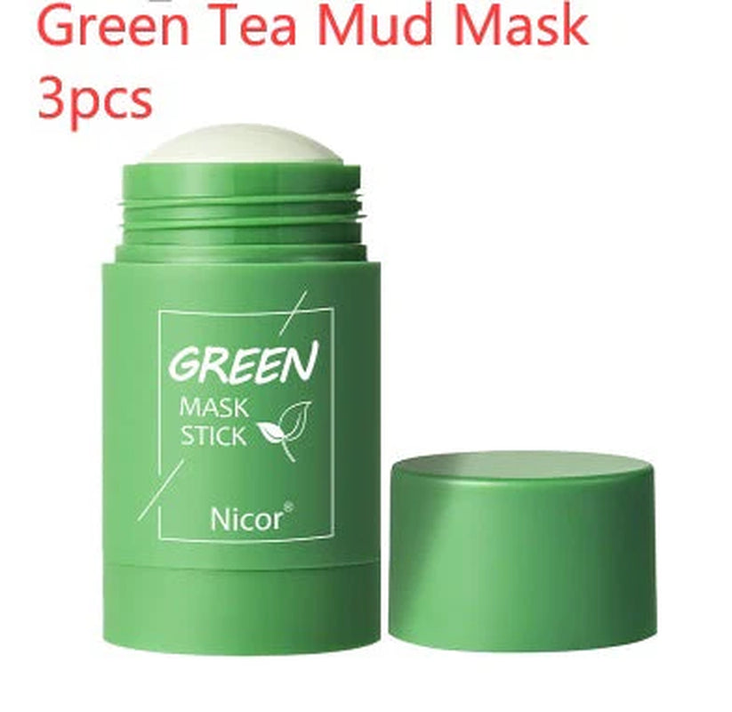 Cleansing Green Tea Clay Mask Stick for Oil Control, Acne Treatment, and Brightening with Seaweed Extract